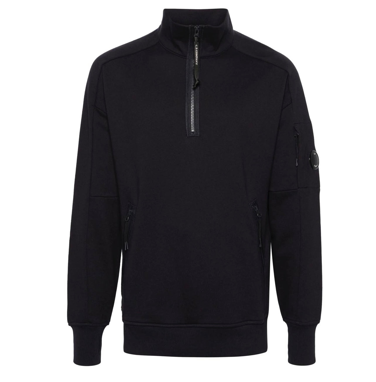 Cp Company 16cm Diagonal Raised Quarter Zip Lens Sweatshirt In Navy