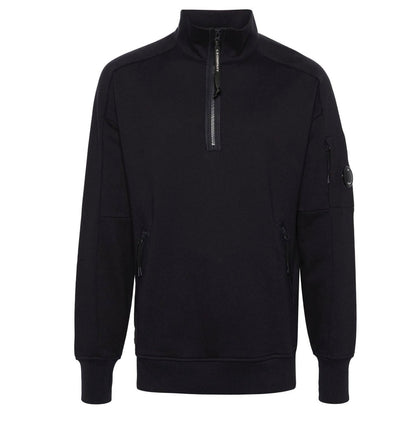 Cp Company 16cm Diagonal Raised Quarter Zip Lens Sweatshirt In Navy