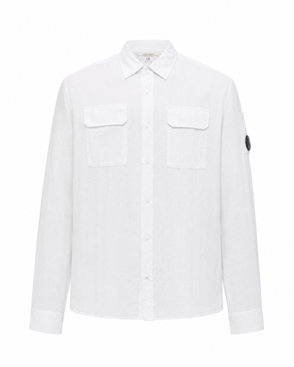 Cp Company 301A Linen Button Up Lens Safari Shirt In White