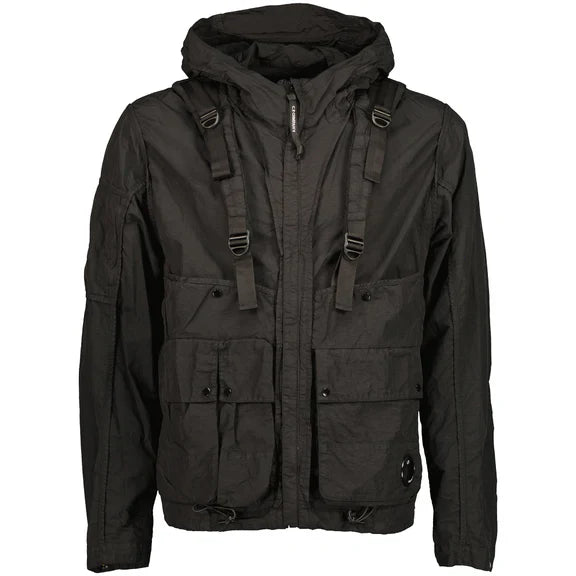 Cp Company Flatt Nylon Reversible Hooded Lens Jacket In Black