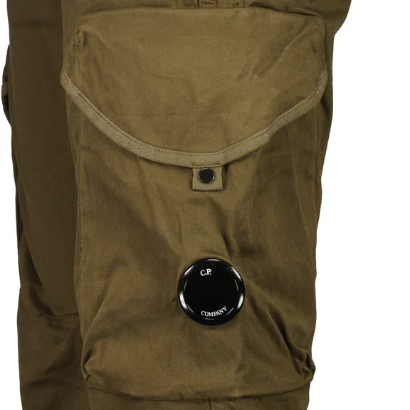 Cp Company 058A Stretch Satin Lens Cargo Pants In Ivy Green