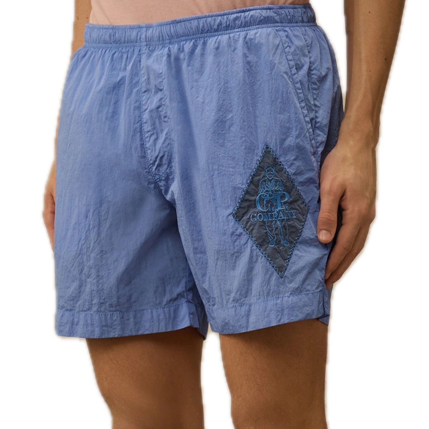 Cp Company Eco-Chrome British Sailor Swim Shorts In Light Blue With Certilogo