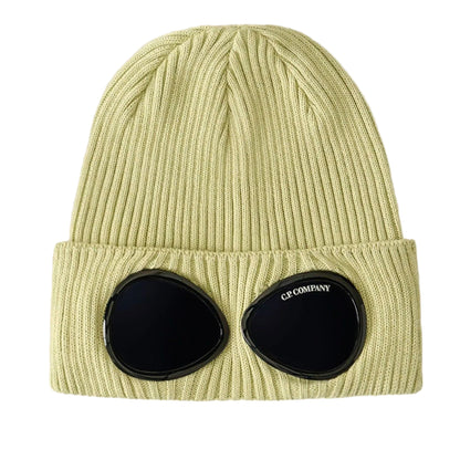 Cp Company Cotton Goggle Beanie In White Pear Green