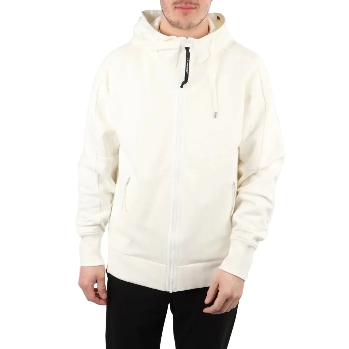 Cp Company Goggle Full Zip Hoodie In White