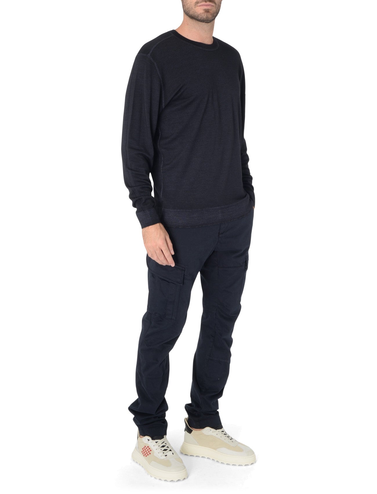 Cp Company Extrafine Merino Wool Lens Sweatshirt In Navy