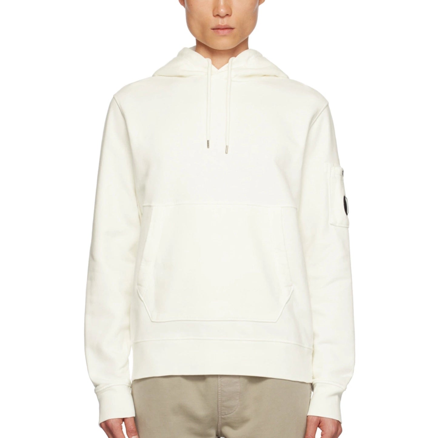 Cp Company Resist Dyed Brushed Emerised Lens Overhead Hoodie In White