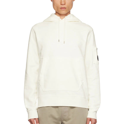 Cp Company Resist Dyed Brushed Emerised Lens Overhead Hoodie In White