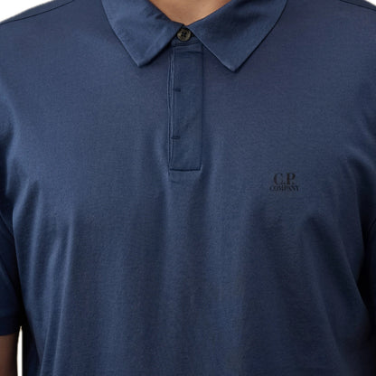 Cp Company No Gravity Jersey Logo Polo Shirt In Oceana with Certilogo