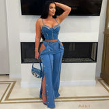 Load image into Gallery viewer, Etana denim crystal corset (Blue)