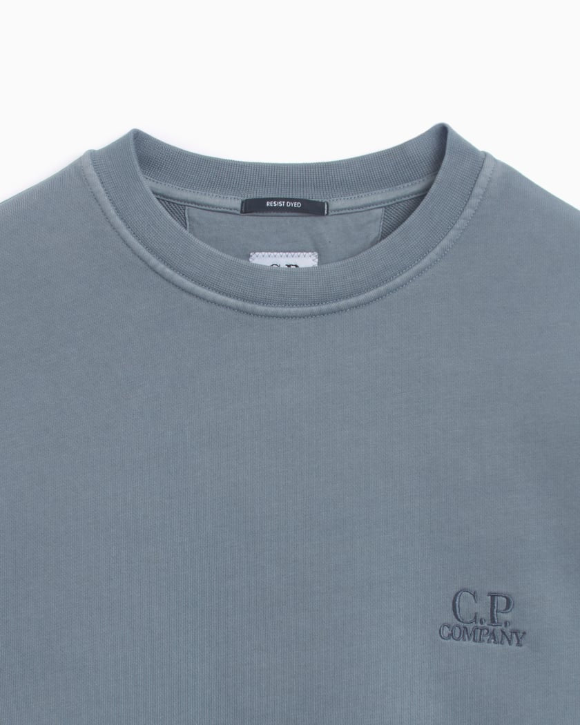 Cp Company Brushed Emerised Resist Dyed Embroidered Logo Sweatshirt In Flint Stone