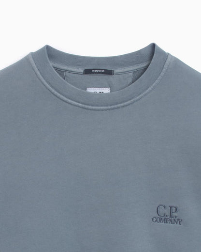 Cp Company Brushed Emerised Resist Dyed Embroidered Logo Sweatshirt In Flint Stone