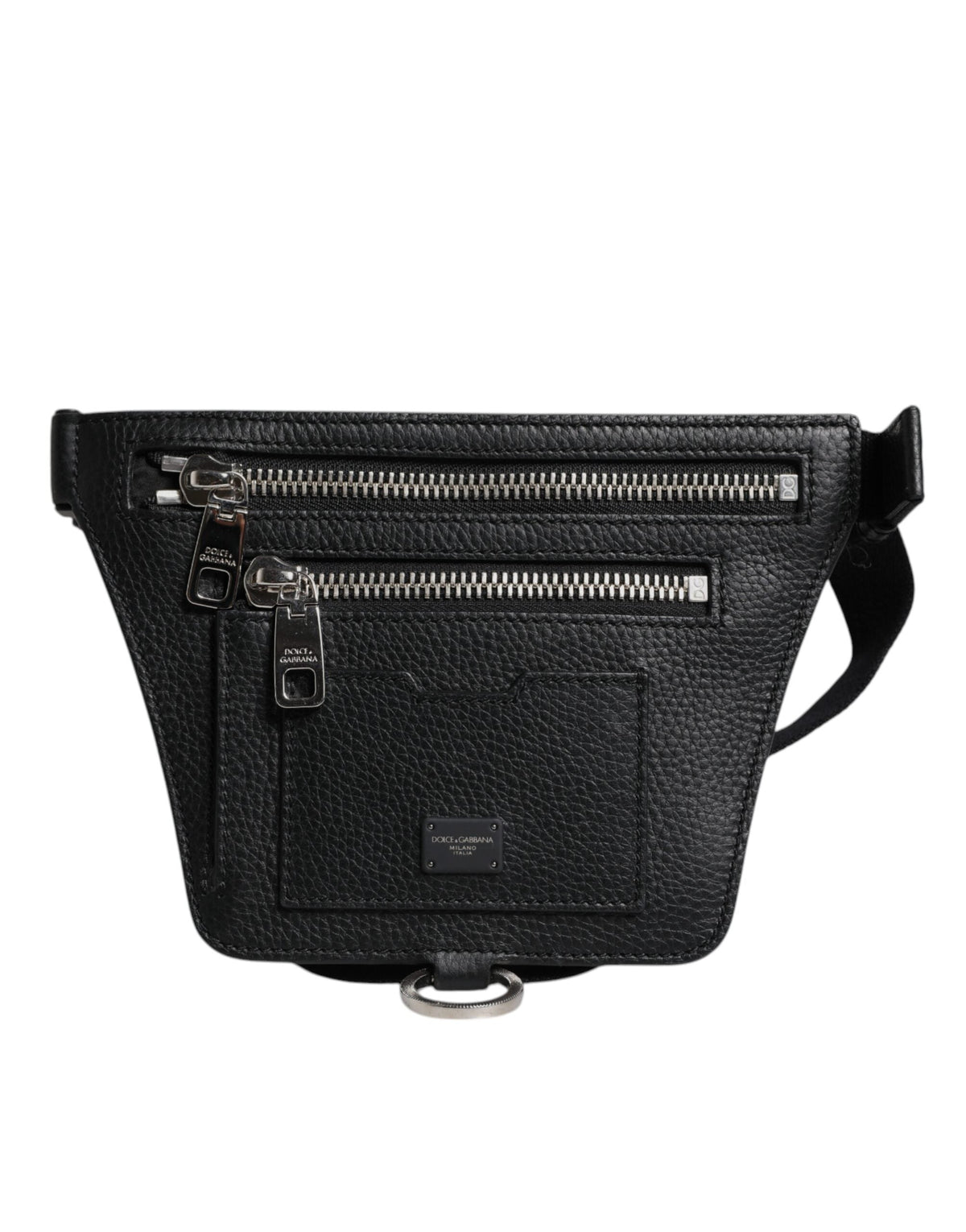 Dolce & Gabbana Black Calfskin Logo Plaque Belt Waist Men Fanny Pack Bag