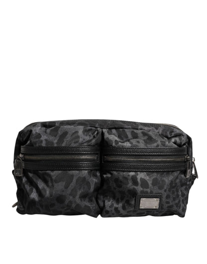 Dolce & Gabbana Black Gray Leopard DG Logo Belt Waist Fanny Pack Bag