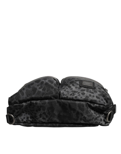 Dolce & Gabbana Black Gray Leopard DG Logo Belt Waist Fanny Pack Bag