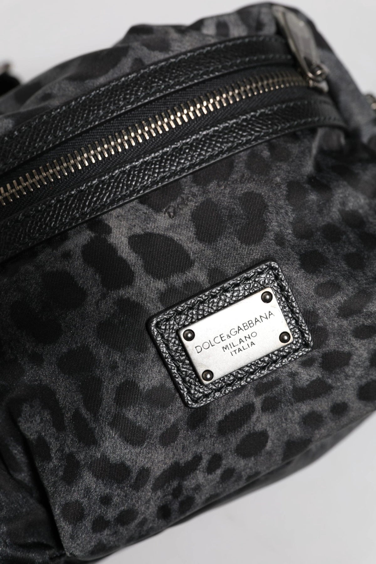 Dolce & Gabbana Black Gray Leopard DG Logo Belt Waist Fanny Pack Bag