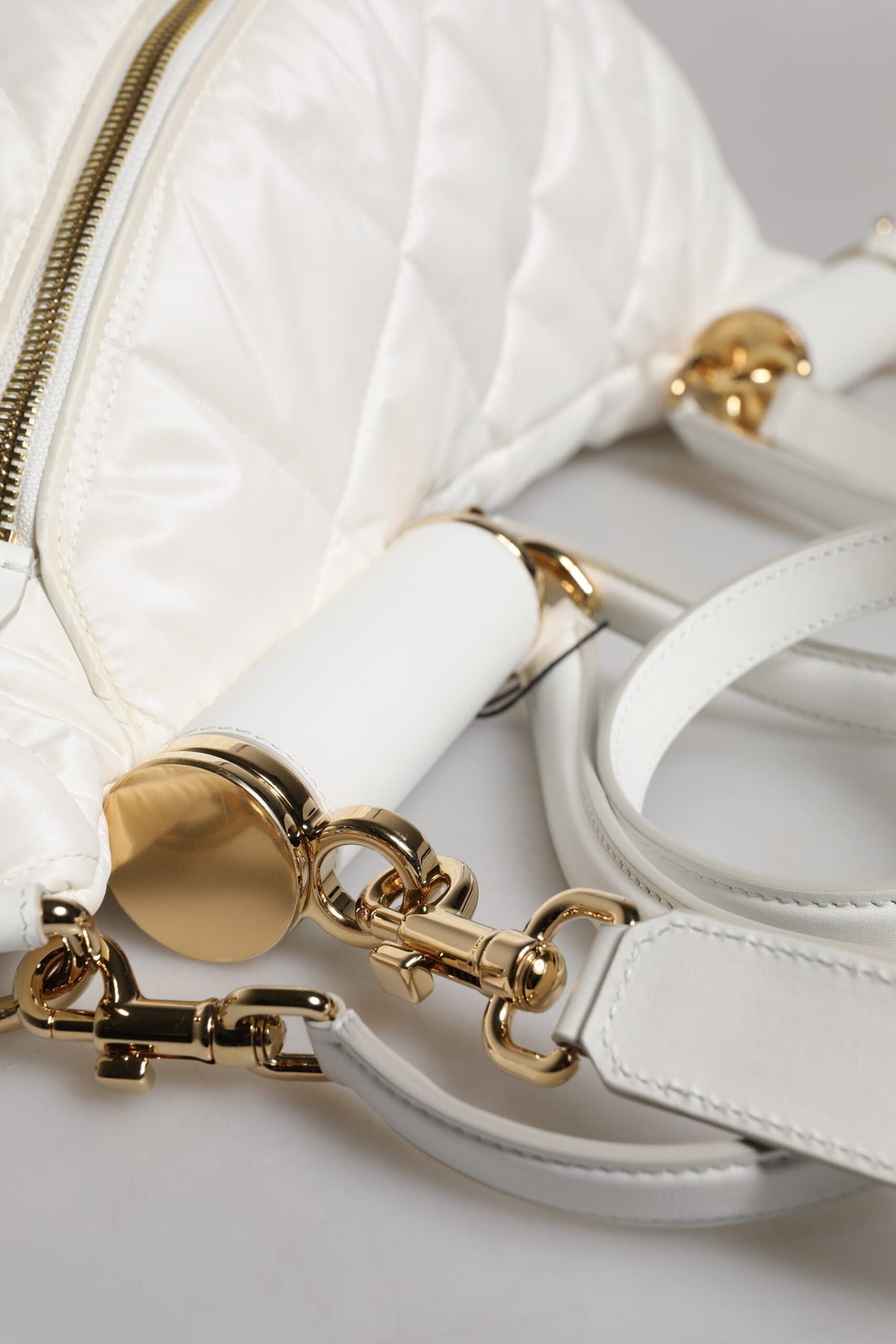 Dolce & Gabbana White Quilted Logo Plaque Belt Waist Fanny Pack Bag