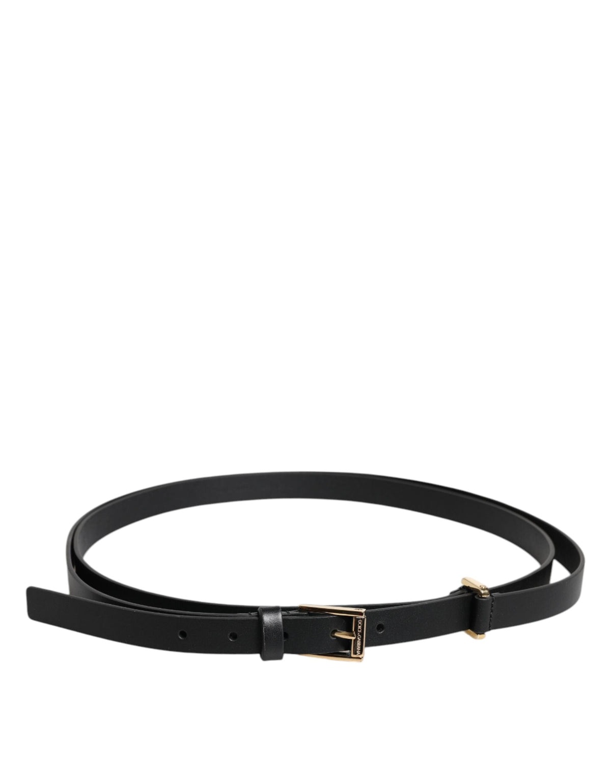 Dolce & Gabbana Black Calf Leather Gold Metal Buckle Belt
