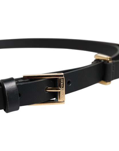 Dolce & Gabbana Black Calf Leather Gold Metal Buckle Belt