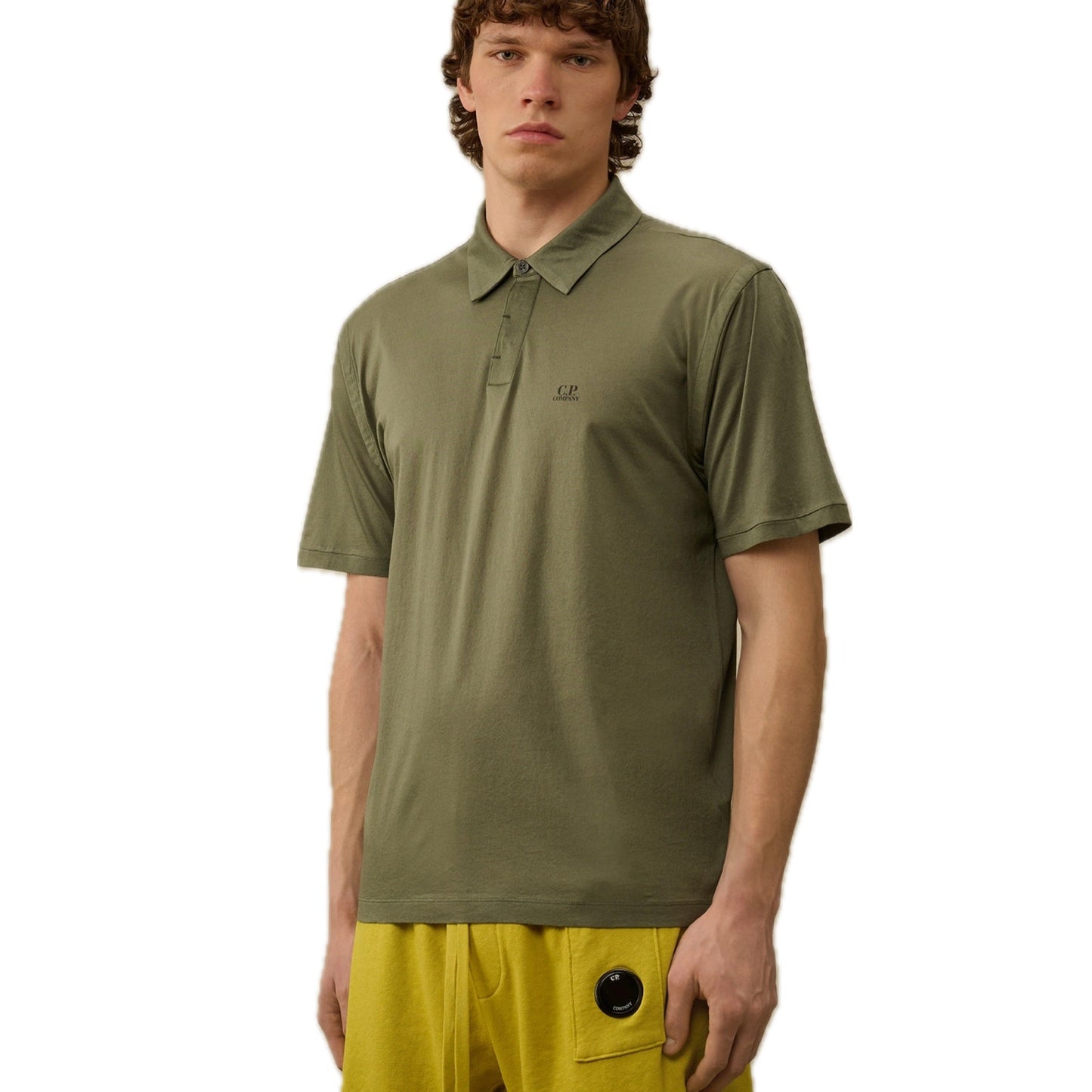 Cp Company No Gravity Jersey Logo Polo Shirt In Thyme with Certilogo