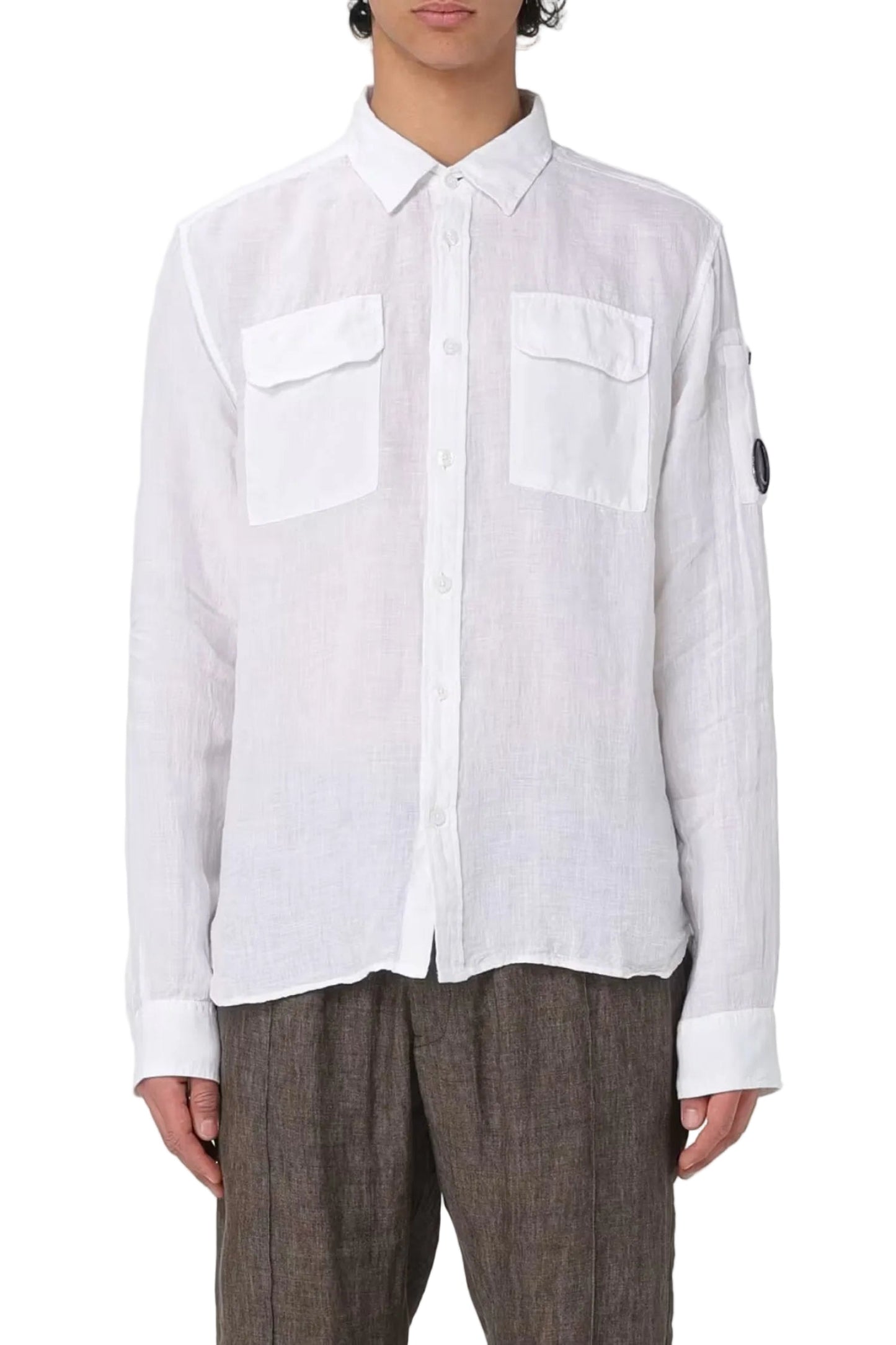 Cp Company 301A Linen Button Up Lens Safari Shirt In White