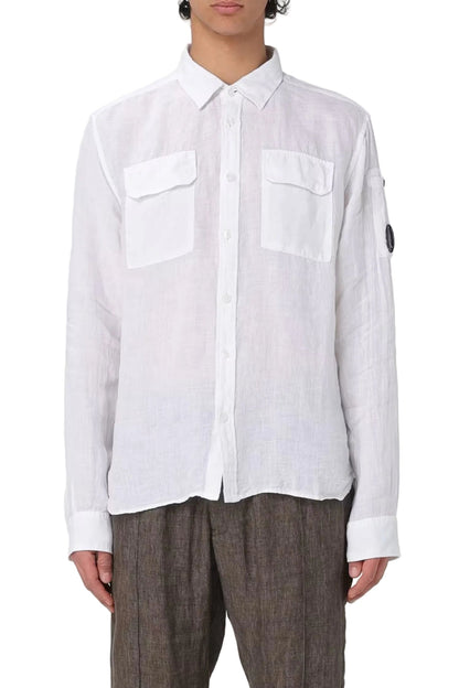 Cp Company 301A Linen Button Up Lens Safari Shirt In White