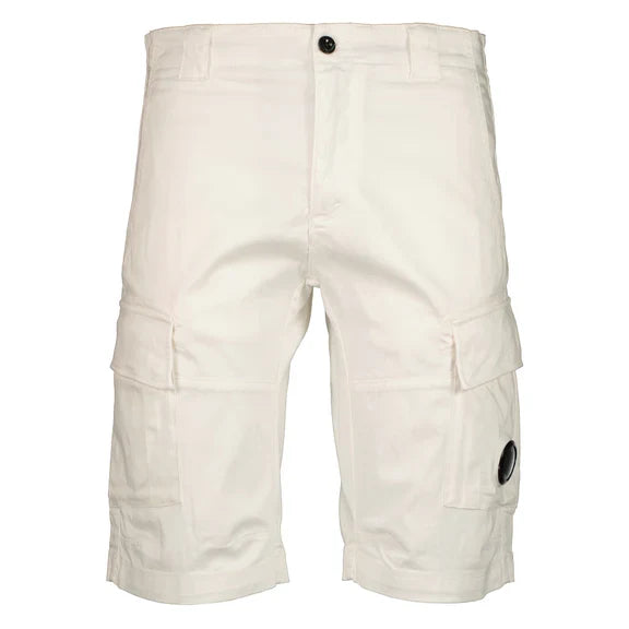 Cp Company 116A Satin Stretch Cargo Shorts In White