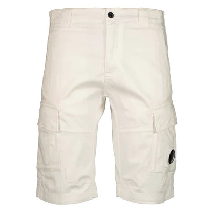 Cp Company 116A Satin Stretch Cargo Shorts In White