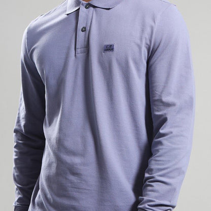 Cp Company Stretch Pique Long Sleeved Polo Shirt In Lavender