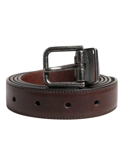 Dolce & Gabbana Brown Classic Calf Leather Metal Buckle Belt