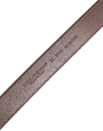 Dolce & Gabbana Brown Classic Calf Leather Metal Buckle Belt