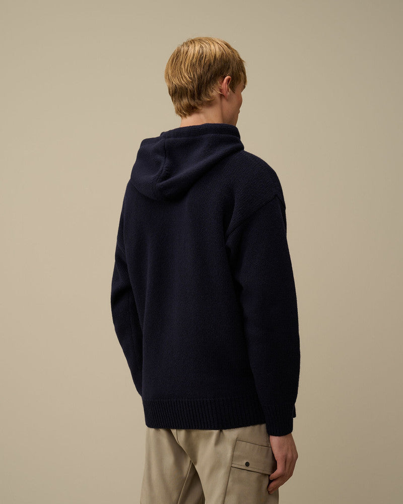 Cp Company Lambswool Grs Boxy Hooded Knit In Navy