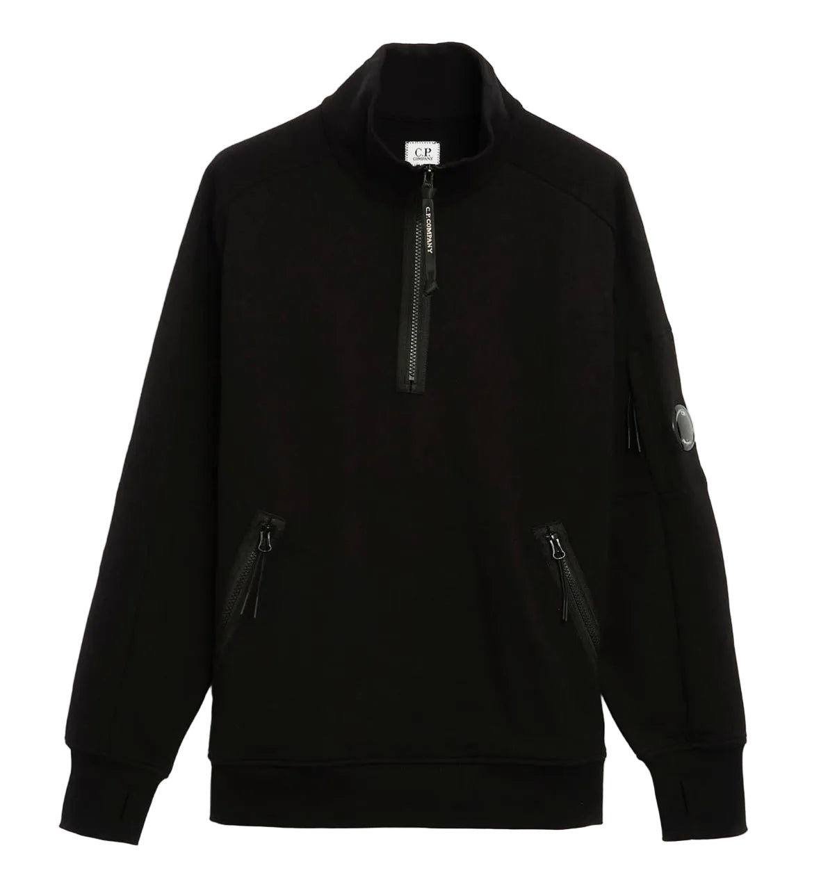 Cp Company 16Cm Diagonal Raised Quarter Zip Lens Sweatshirt In Black