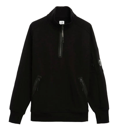 Cp Company 16Cm Diagonal Raised Quarter Zip Lens Sweatshirt In Black