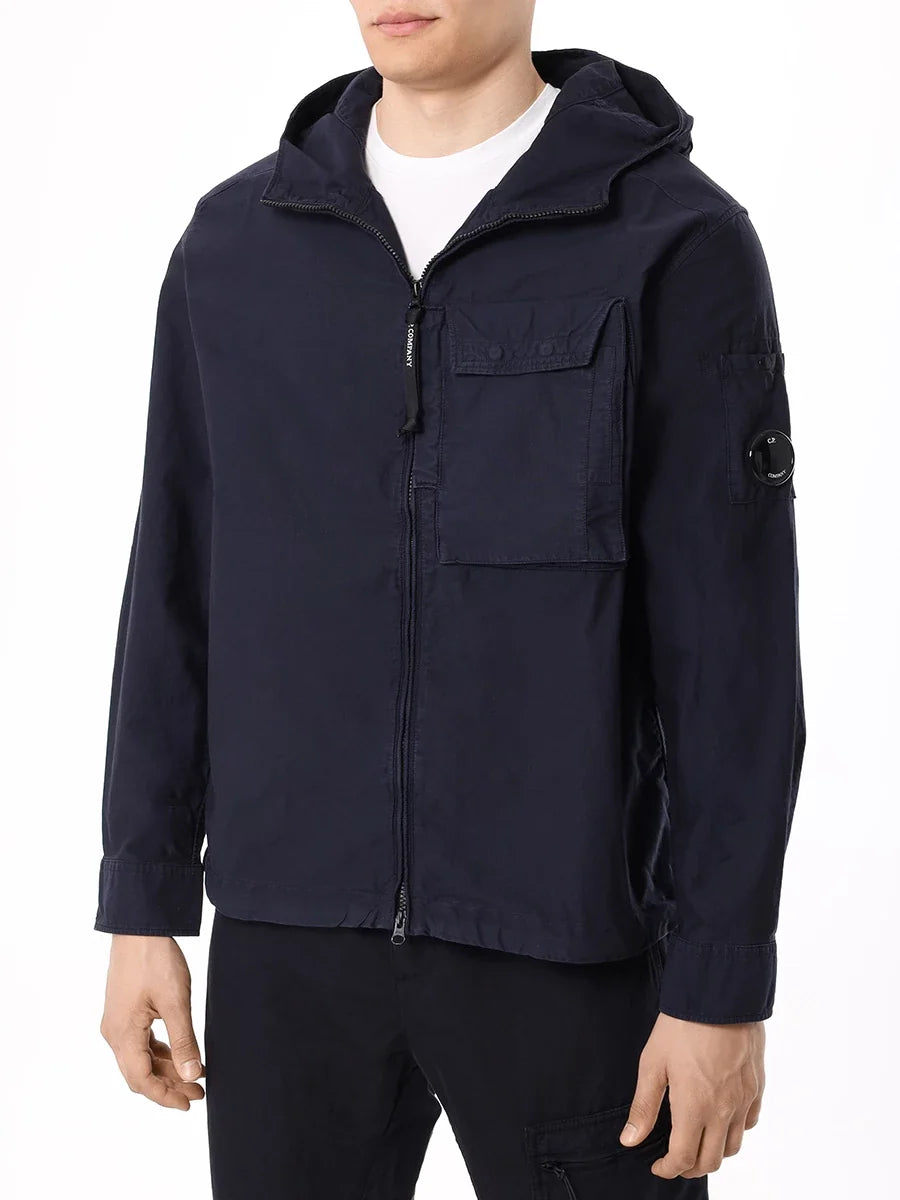 Cp Company 156A Ottoman Hooded Lens Overshirt In Navy