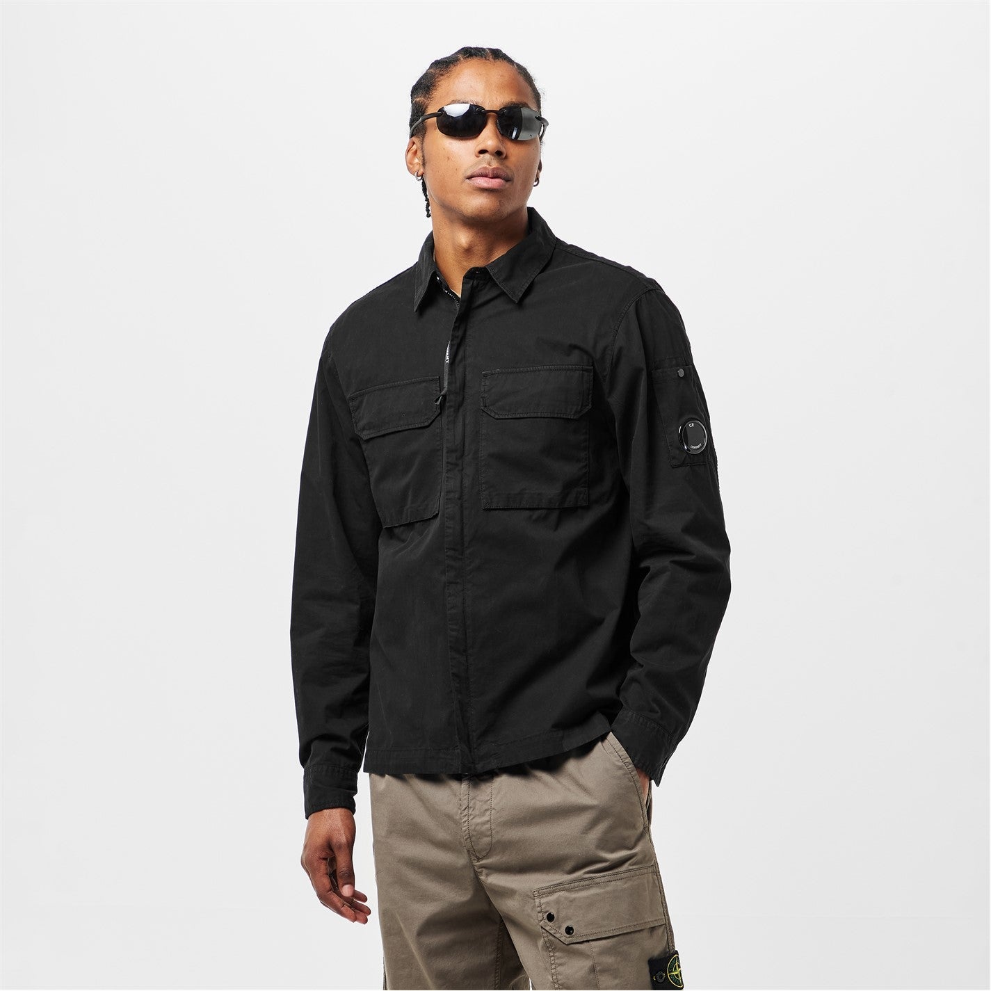 Cp Company 090U Organic Gabardine Lens Zip Overshirt In Black