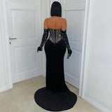 Load image into Gallery viewer, Monte corset crystal dress w/gloves (Black/silver)