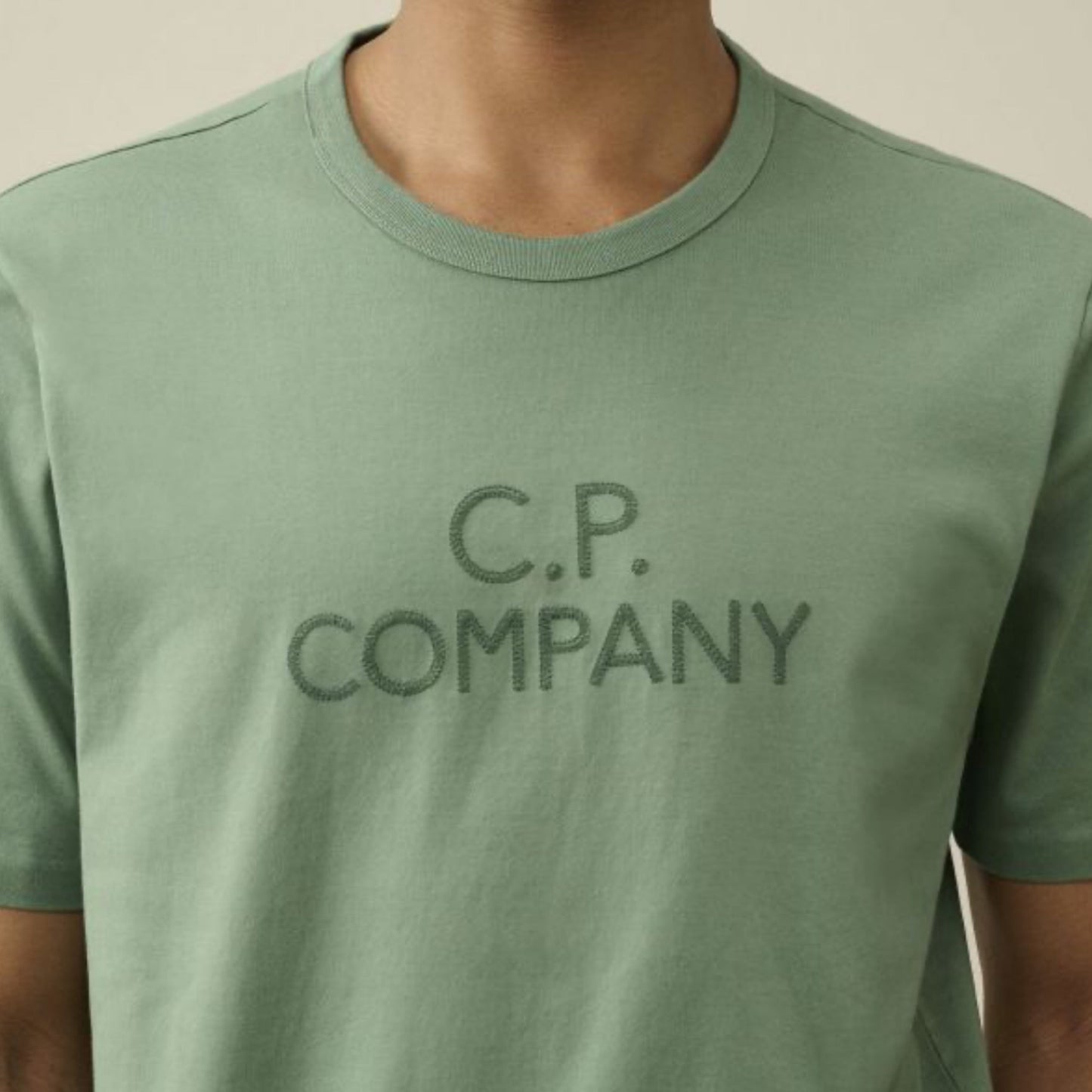 Cp Company 148A Twisted Jersey Mercerized Cotton Embroidered Logo T-Shirt In Green Bay