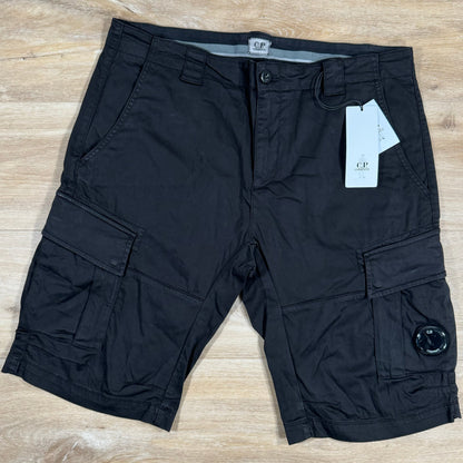 C.P. Company Stretch Sateen Cargo Lens Shorts in Black
