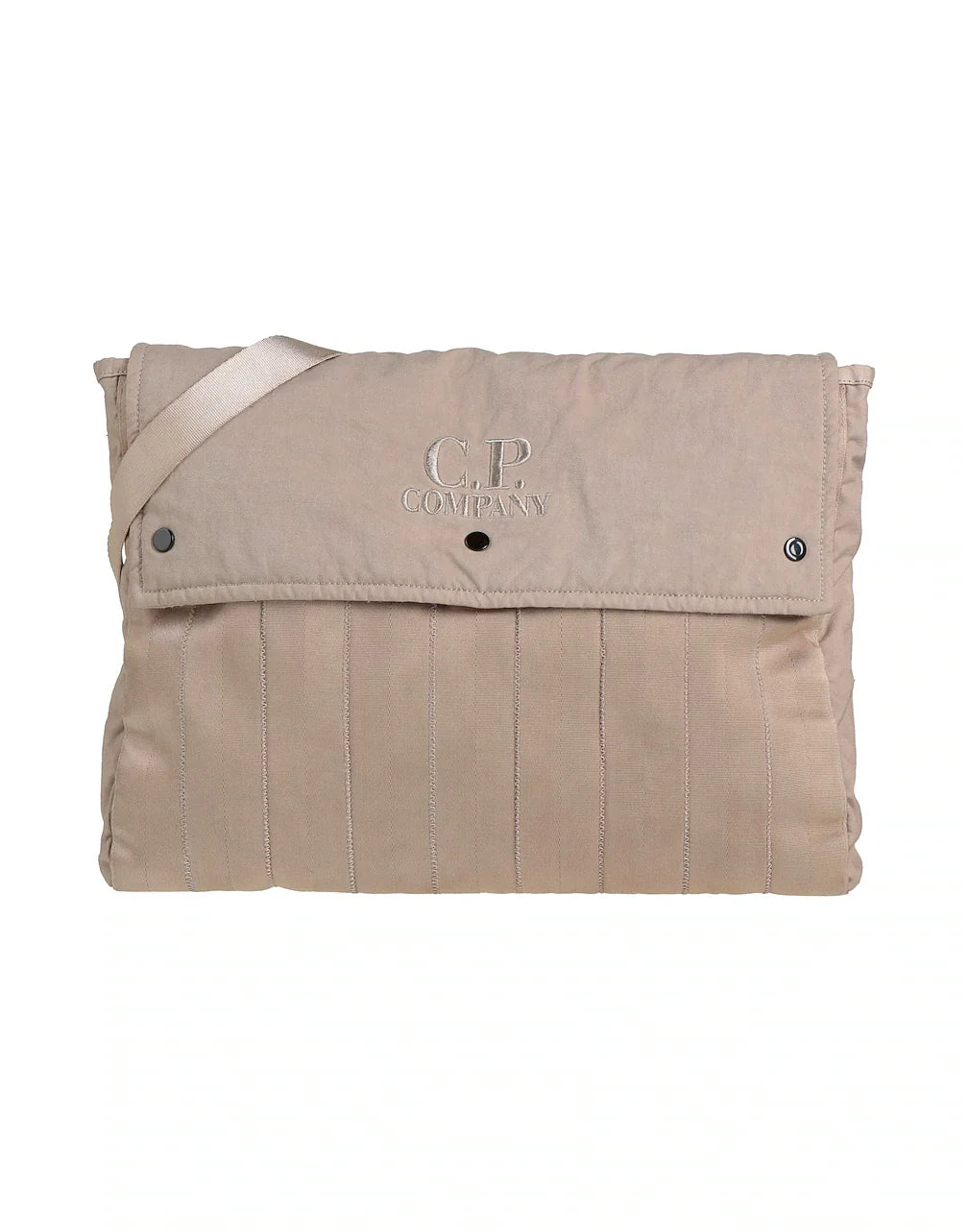 Cp Company Logo Herringbone Messenger Bag In Vintage Khaki with Certilogo