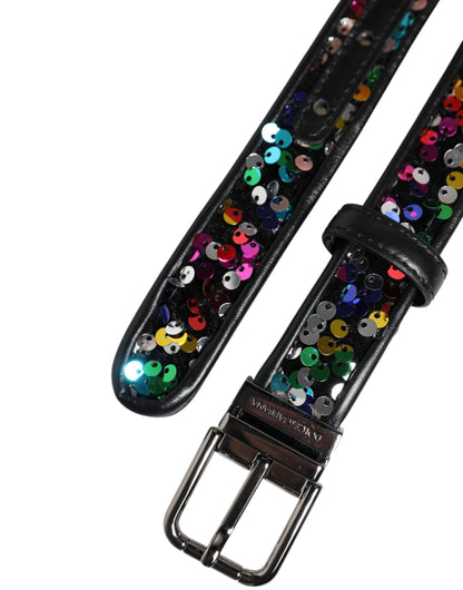 Dolce & Gabbana Black Sequin Embellished Metal Buckle Belt