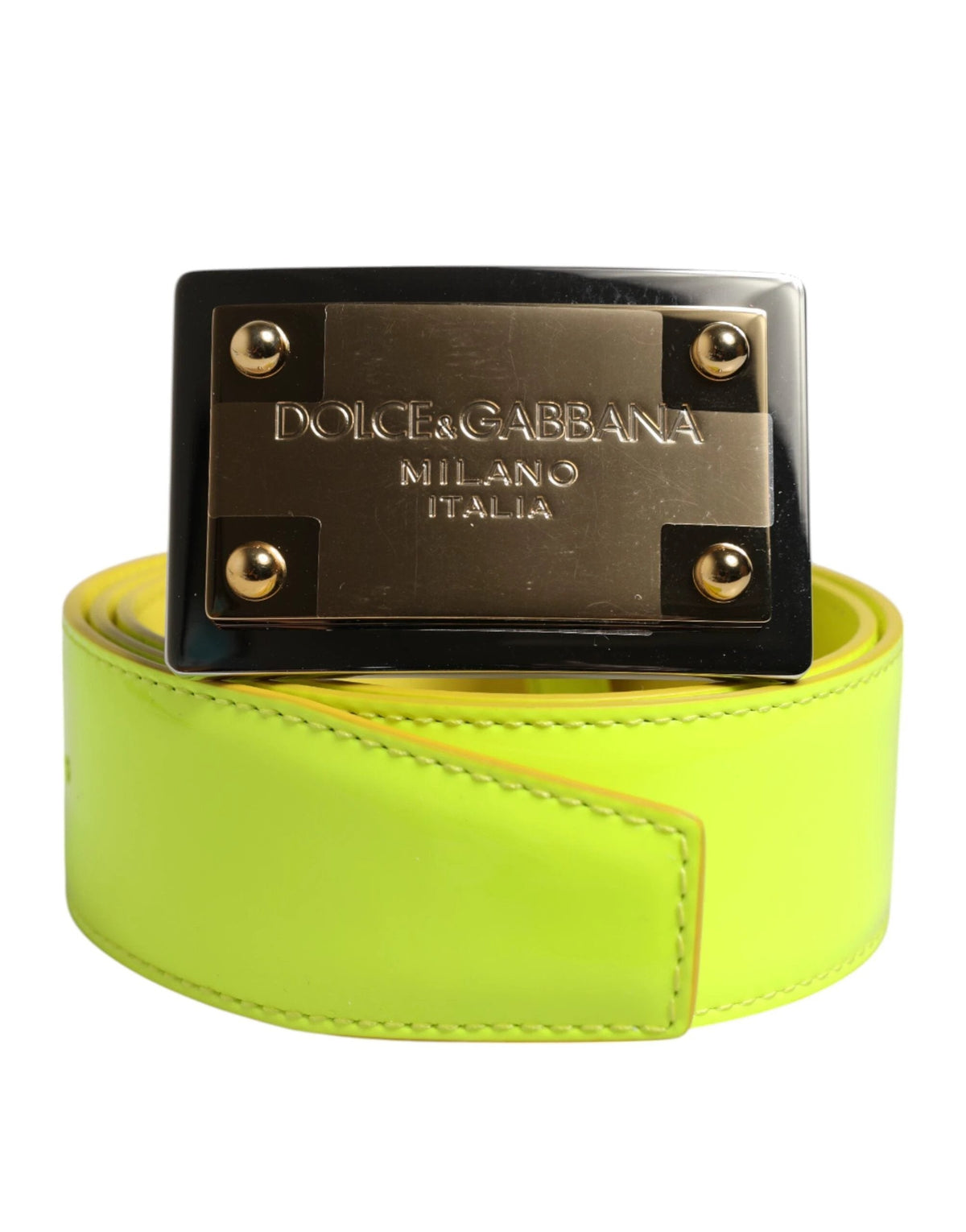 Dolce & Gabbana Yellow Green Classic Metal Logo Buckle Belt