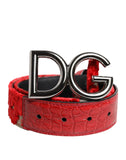 Load image into Gallery viewer, Dolce &amp; Gabbana Red Viscose Silver DG Logo Metal Buckle Belt