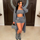 Load image into Gallery viewer, Alice 3pcs cardigan/shorts set (Charcoal)