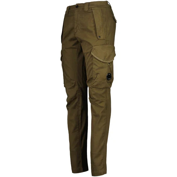 Cp Company 058A Stretch Satin Lens Cargo Pants In Ivy Green