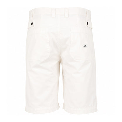 Cp Company 277A Gabardine Bermuda Pocket Patch Logo Shorts In White With Certilogo