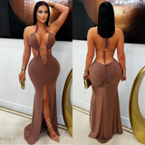 Load image into Gallery viewer, Aleen ring maxi dress (Wine/gold)