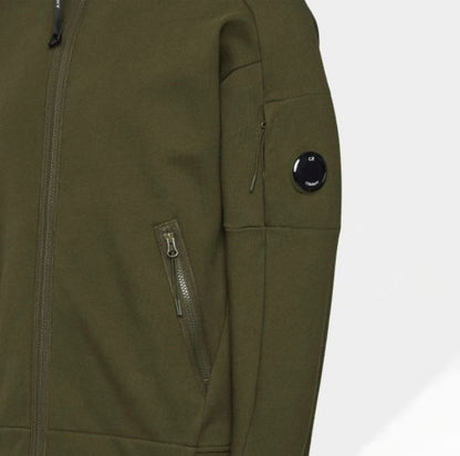 Cp Company Diagonal Raised Lens Full Zip In Ivy Green