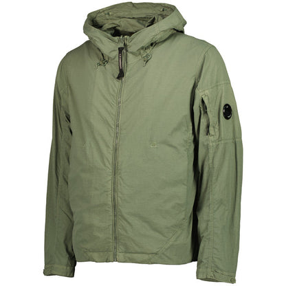 Cp Company Flatt Nylon Reversible Hooded Lens Jacket In Agave Green