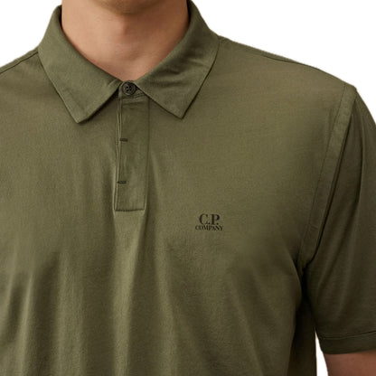 Cp Company No Gravity Jersey Logo Polo Shirt In Thyme with Certilogo