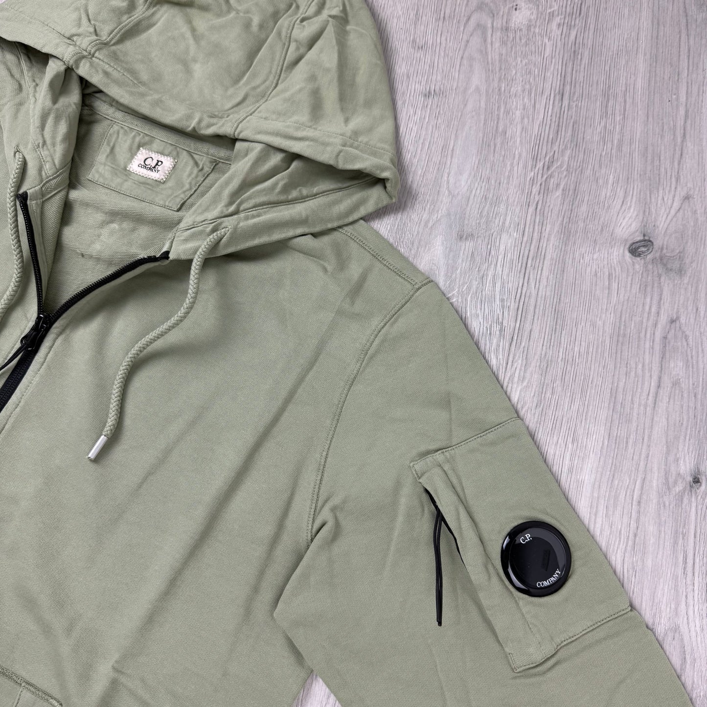 CP Company Light Fleece Zip Hoodie - Moss Gray